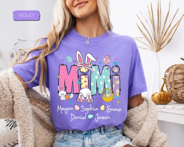 1-11.jpeg Personalized Grandma Easter Shirt - Easter Mimi with Grandkids' Names - Easter Gift for Nana or Mimi