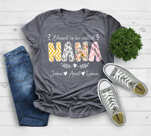 1-12-scaled-1.jpeg Personalized Grandma Shirt - Blessed to Be Called Nana with Kids' Art & Flower - Custom First Time Grandma T-Shirt