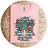 Boho Serape Turquoise Aztec Cow Skull T-Shirt – Western Cowgirl Graphic Tee – Vintage Bull Skull Rodeo Shirt – Country Outfit Top