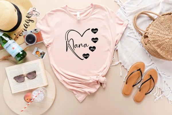 Custom Nana Heart Shirt with Kids' Names - Personalized Grandma Tee - Nana Gift for New or Cool Grandmas