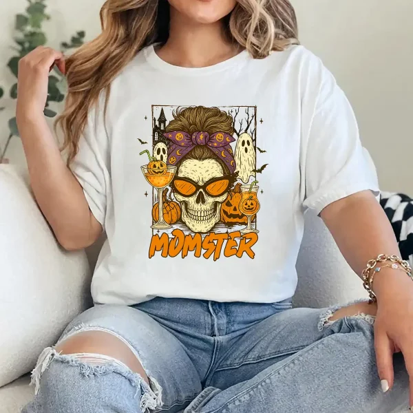 Halloween Vibes Spooky Mom Life Skull Pumpkin Boo Momster T-Shirt - Unisex, Gift for Halloween Day,  Gift for Mama