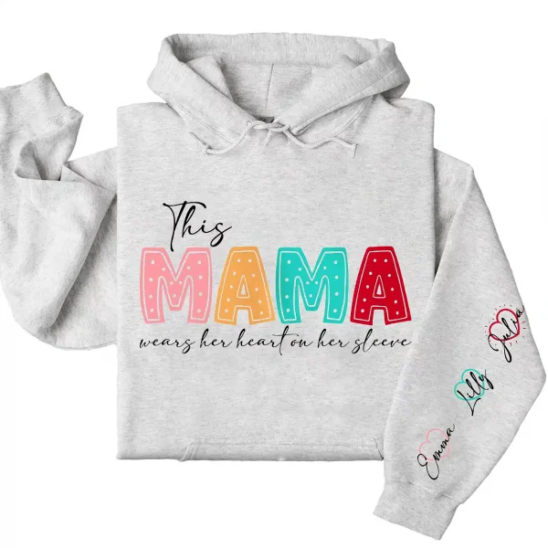 10-1-7.webp This Mama Wears Her Heart on Her Sleeve Hoodie – Custom Hoodie with Kids’ Names, Personalized Mother’s Day Gift for Mom