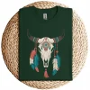 Boho Cow Skull Long Sleeve T-Shirt – Southwestern Bohemian Style – Vintage Western Graphic Tee – Comfortable Casual Wear for Cowgirls