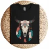Boho Cow Skull Long Sleeve T-Shirt – Southwestern Bohemian Style – Vintage Western Graphic Tee – Comfortable Casual Wear for Cowgirls