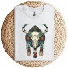 Cow Bull Skull T-Shirt – Native American Feathers Design – Southwestern Tribal Graphic Tee – Boho Western Style Sleeveless Shirt