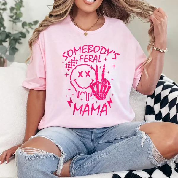 Groovy Somebody's Feral Mama Best Mom Life Mothers Day Gift T-Shirt - Unisex, Gift for Halloween Day,  Gift for Mama