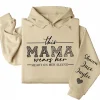 Personalized This Mama Wears Her Heart on Her Sleeve Hoodie – Mom Life, Blessed Mama, Motherhood Hoodie – Mother’s Day Gift