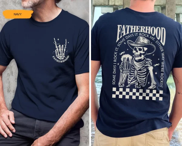 12-3-2.webp Fatherhood Beer T-Shirt, Skeleton Cool Dad Club Tee, Western Cowboy Dad, Father's Day Shirt, Funny First Time Dad Gift, New Dad