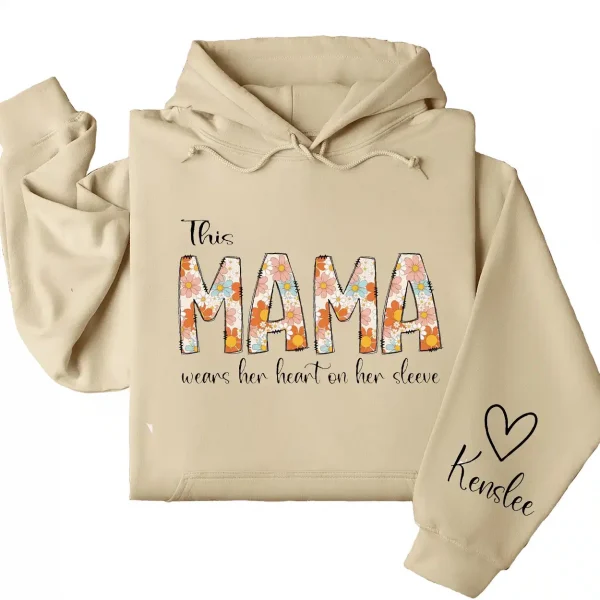 13-1-5.webp Personalized This Mama Wears Her Heart on Her Sleeve Hoodie – Retro Floral Mom, Custom Kids' Names – Mother’s Day Gift