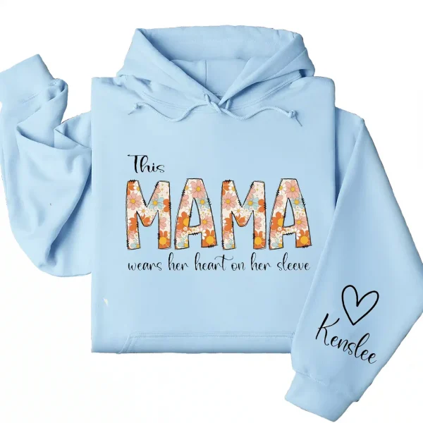 13-3-4.webp Personalized This Mama Wears Her Heart on Her Sleeve Hoodie – Retro Floral Mom, Custom Kids' Names – Mother’s Day Gift