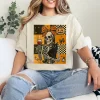 Women Halloween Wine Mama Messy Bun Cat Skeleton Coquette T-Shirt - Unisex, Gift for Halloween Day,  Gift for Mama