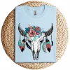 Vintage Cow Skull with Flowers T-Shirt – Western Boho Graphic Tee for Men and Women – Country Cowgirl Cowboy Gift Shirt