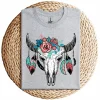 Vintage Cow Skull with Flowers T-Shirt – Western Boho Graphic Tee for Men and Women – Country Cowgirl Cowboy Gift Shirt