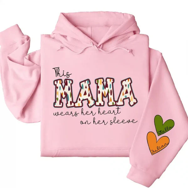 14-5-2.webp This Mama Wears Her Heart on Her Sleeve Hoodie – Custom Hoodie with Kids’ Names, Personalized Mother’s Day Gift for Mama