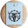 Vintage Cow Bull Skull T-Shirt – BOHO Southwestern Aztec Feather Design – Rustic Western Graphic Tee – Unique Cowgirl & Cowboy Shirt