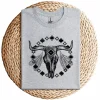 Vintage Cow Bull Skull T-Shirt – BOHO Southwestern Aztec Feather Design – Rustic Western Graphic Tee – Unique Cowgirl & Cowboy Shirt