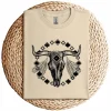 Vintage Cow Bull Skull T-Shirt – BOHO Southwestern Aztec Feather Design – Rustic Western Graphic Tee – Unique Cowgirl & Cowboy Shirt