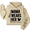 This Mama Wears Her Heart on Her Sleeve Hoodie – Custom Hoodie with Kids’ Names, Personalized Mother’s Day Gift for Mama