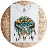 Western Boho Sunflowers Turquoise Cow Bull Skull T-Shirt – Country Cowgirl Graphic Tee – Vintage Rodeo Western Shirt for Women