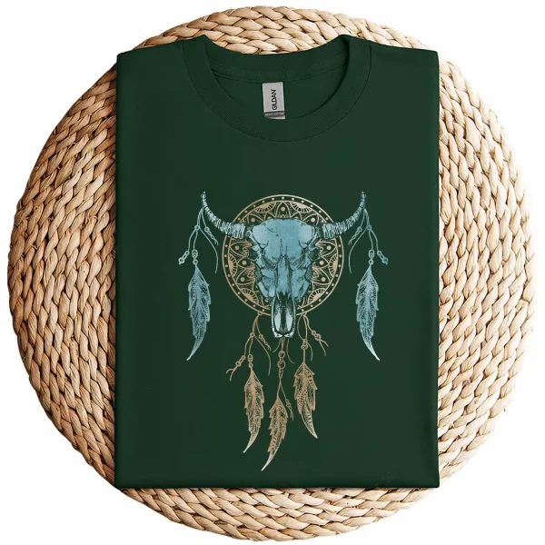 Bull Skull Dream Catcher T-Shirt – Western Rodeo Cowboy Cowgirl Boho Sleeveless Shirt – Country Summer Graphic Top