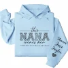 This Nana Wears Her Heart on Her Sleeve Hoodie – Personalized Grandma Shirt with Grandkids’ Names, Mother’s Day or Valentine’s Gift