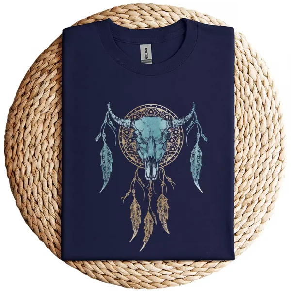 Bull Skull Dream Catcher T-Shirt – Western Rodeo Cowboy Cowgirl Boho Sleeveless Shirt – Country Summer Graphic Top