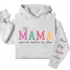Custom This Mama Wears Her Heart on Her Sleeve Hoodie – Personalized Mom Hoodie with Kids’ Names, Mother’s Day Gift for Her