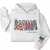 Custom American Mama Hoodie – This Mom Wears Her Heart on Her Sleeve with Kids' Names, 4th of July USA Mom Gift