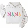 Custom This Mama Wears Her Heart on Her Sleeve Hoodie – Personalized Mom Hoodie with Kids’ Names, Mother’s Day Gift for Her