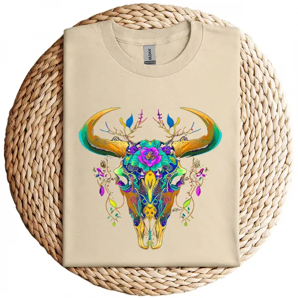 Art of the Cow Skull T-Shirt – Western Boho Bull Skull Graphic Tee – Southwestern Vintage Rodeo Shirt – Country Cowgirl Aesthetic Top