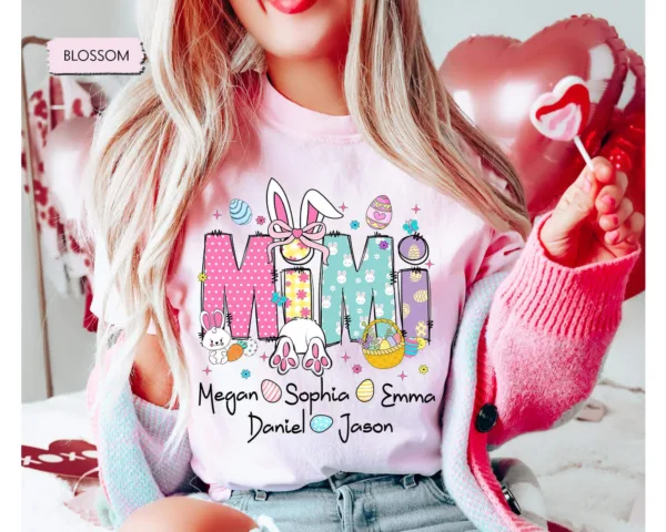 2-9.jpeg Personalized Grandma Easter Shirt - Easter Mimi with Grandkids' Names - Easter Gift for Nana or Mimi