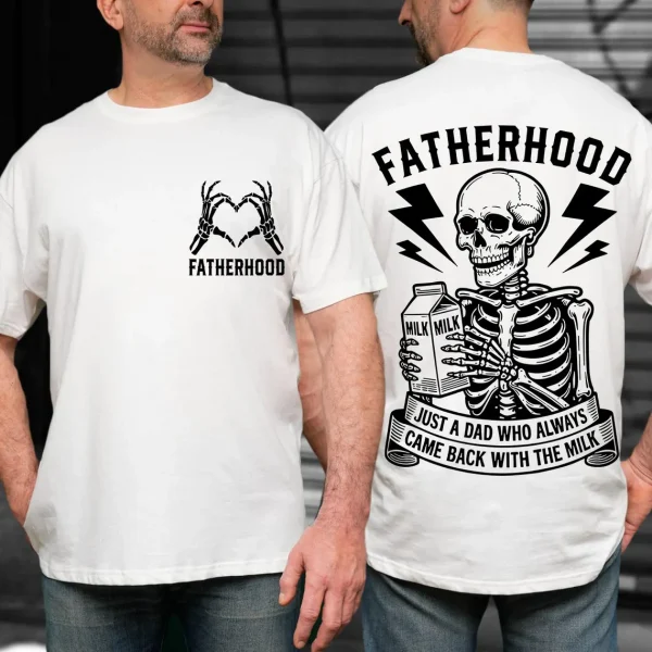 Father's Day T-Shirt, Just A Dad Who Came Back With The Milk, Funny Dad Shirt, Skeleton Fatherhood Shirt, Gift for Husband