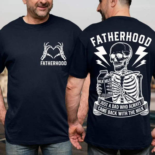 Father's Day T-Shirt, Just A Dad Who Came Back With The Milk, Funny Dad Shirt, Skeleton Fatherhood Shirt, Gift for Husband