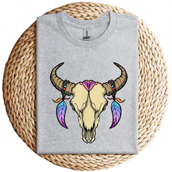 20-3-2-1.webp Bull Skull Dream Catcher T-Shirt – Western Rodeo Cowboy Cowgirl Boho Sleeveless Shirt – Country Summer Graphic Top