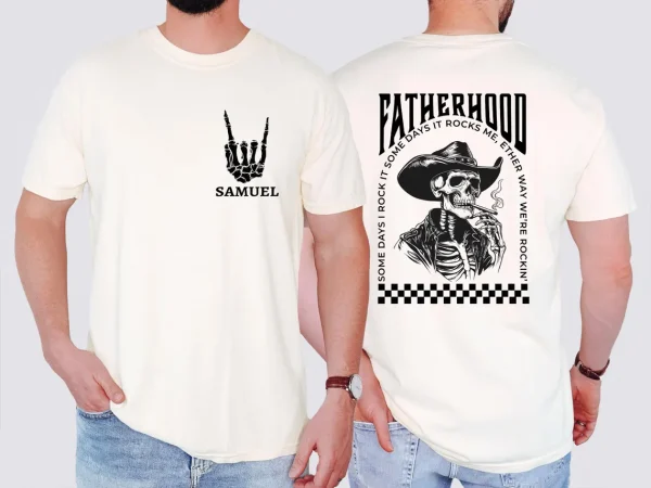 Fatherhood T-Shirt, Funny Skeleton Dad, Sometimes I Rock It Sometimes It Rocks Me Tee, Cowboy Dad Shirt, Gift For Dad