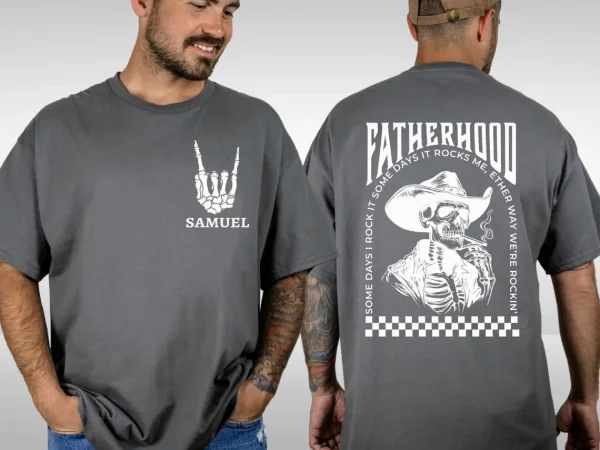 Fatherhood T-Shirt, Funny Skeleton Dad, Sometimes I Rock It Sometimes It Rocks Me Tee, Cowboy Dad Shirt, Gift For Dad