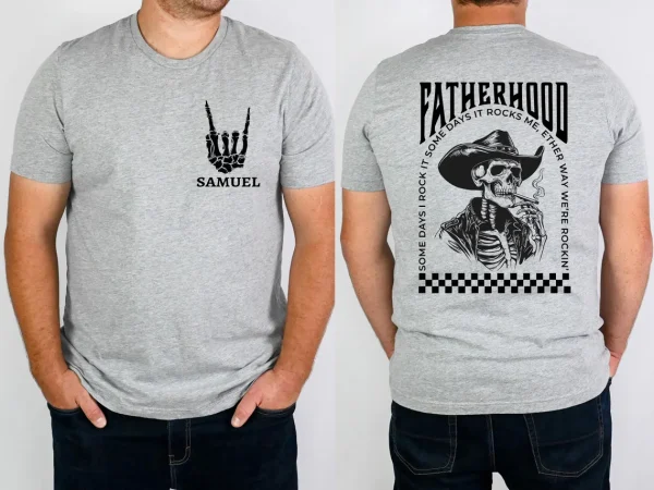 Fatherhood T-Shirt, Funny Skeleton Dad, Sometimes I Rock It Sometimes It Rocks Me Tee, Cowboy Dad Shirt, Gift For Dad