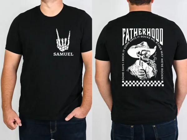 Fatherhood T-Shirt, Funny Skeleton Dad, Sometimes I Rock It Sometimes It Rocks Me Tee, Cowboy Dad Shirt, Gift For Dad