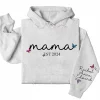 Personalized Mama Hoodie with Kids' Names on Sleeve, Est. 2025 – Custom Mother's Day Gift, Family Name Hoodie