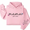Personalized Mama Hoodie with Kids' Names on Sleeve, Est. 2025 – Custom Mother's Day Gift, Family Name Hoodie