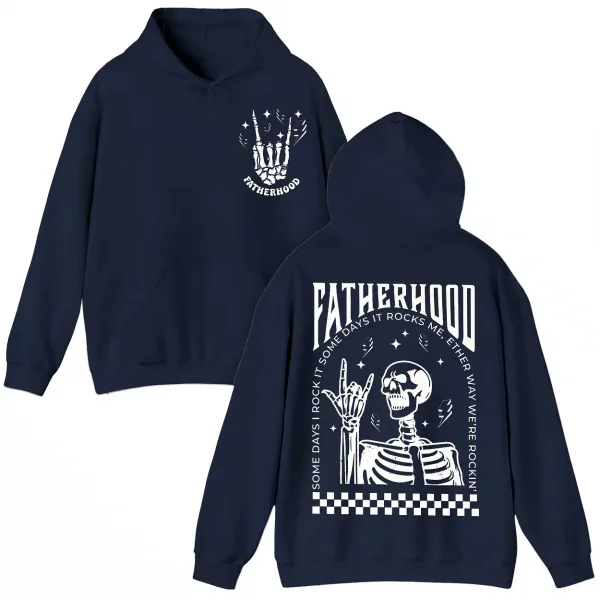 4-1-2.webp Fatherhood Skeleton Rock Hoodie, Funny Dad Hoody Sweatshirt Gift, Cool Skull Hoodie For Father’s Day, Rocker Long Sleeve For New Dads