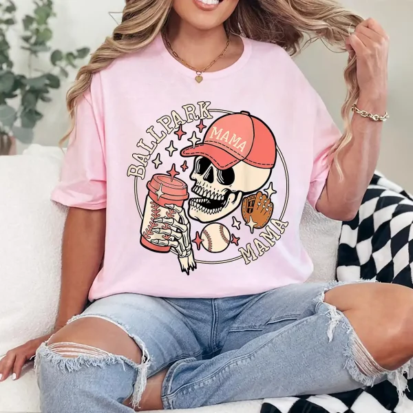 Ballpark Mama Mom Skull Funny Baseball Halloween T-Shirt - Unisex, Gift for Halloween Day,  Gift for Mama