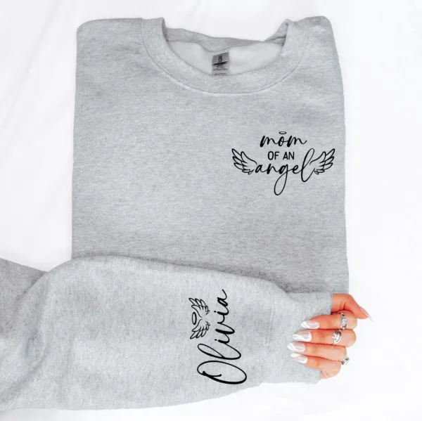 Custom Sweatshirt for Mom, Mother's Day Gift for Mama, Mom Of An Angel, Mama Sweatshirt with Kids Name on Sleeve