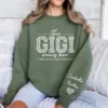 Custom Gigi Sweatshirt, Custom Grandma Gift, This Gigi Wears Her Heart On Her Sleeve Sweater, With Kids' Names On Sleeve, Gigi Gift on Mother's Day