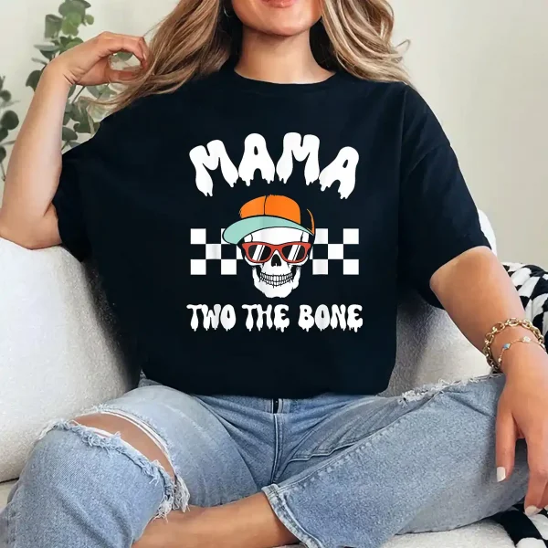 4-2-2-1.webp Mama Two The Bone Skeleton Halloween 2nd Birthday Mom Mommy T-Shirt - Unisex, Gift for Halloween Day, Gift for Mama