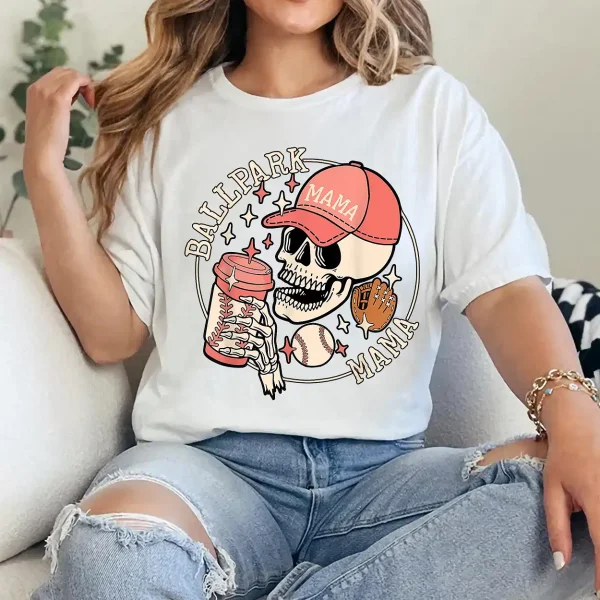Ballpark Mama Mom Skull Funny Baseball Halloween T-Shirt - Unisex, Gift for Halloween Day,  Gift for Mama