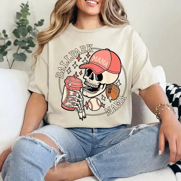 Ballpark Mama Mom Skull Funny Baseball Halloween T-Shirt - Unisex, Gift for Halloween Day,  Gift for Mama