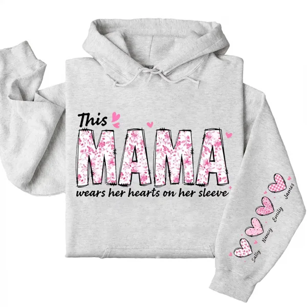 5-1-10.webp This Mama Wears Her Heart on Her Sleeve Hoodie – Personalized Mama with Kids’ Names, Cute Gift for Mom or Wife