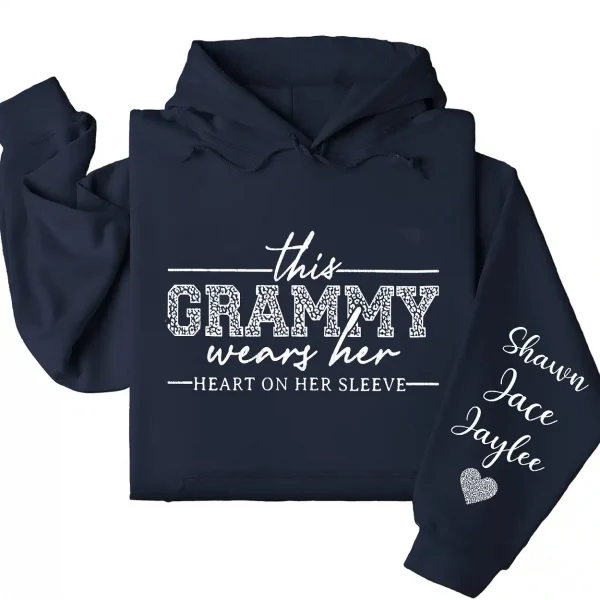 Personalized Grammy Wears Her Heart On Her Sleeve Hoodie  – Leopard Print GrandmaShirt, Cute Gift for Grammy