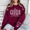 Custom Gigi Sweatshirt, Custom Grandma Gift, This Gigi Wears Her Heart On Her Sleeve Sweater, With Kids' Names On Sleeve, Gigi Gift on Mother's Day